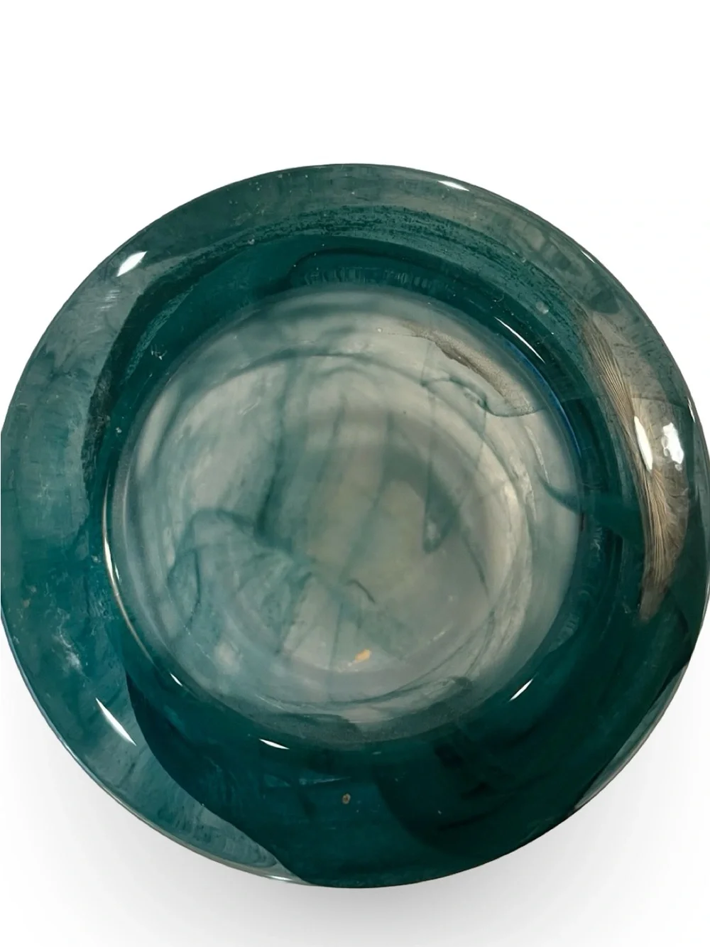 Vintage PartyLite Indulgences Teal/Turquoise Swirl Art Glass Votive Candle